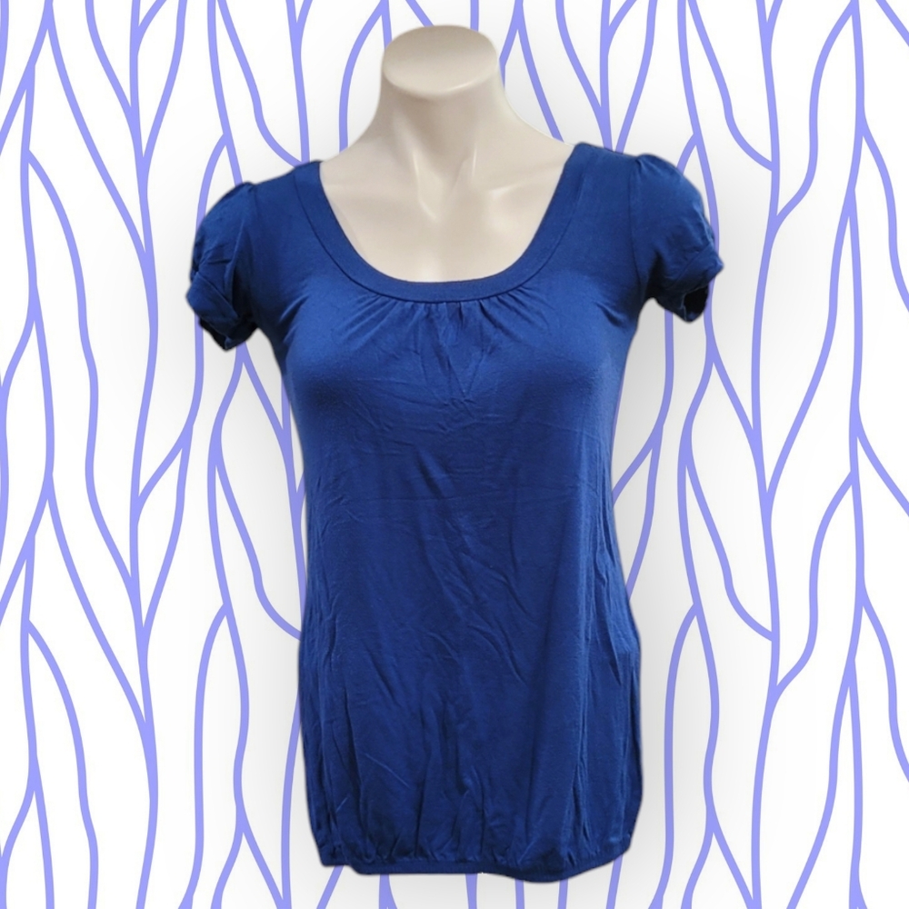 Sydney Joy Womens Small Blue Cut Out Short Sleeve Top